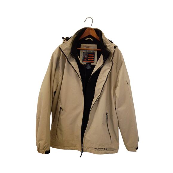 Men's Free Country Large All Weather Lightweight Hooded Jacket Khaki Black - Picture 5 of 13